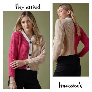 New Fall Francesca's Stacey Short Button
Down Colorblock Cardigan